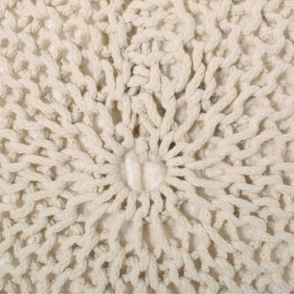 Morven Modern Knitted Cotton Round Pouf Ivory Christopher Knight Home - Open Box - Picture 5 of 5